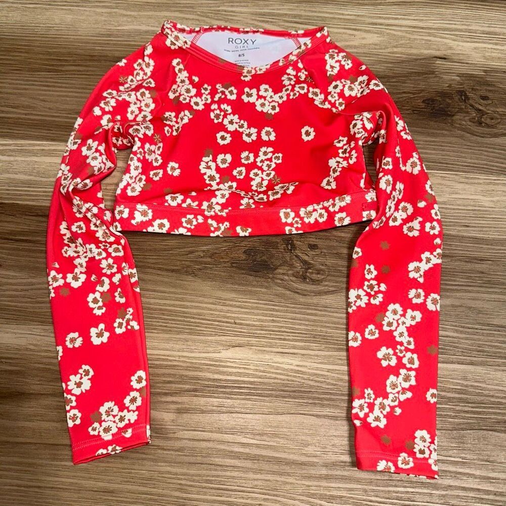 Roxy tropical coconutgirl red long sleeve sun protection swim top